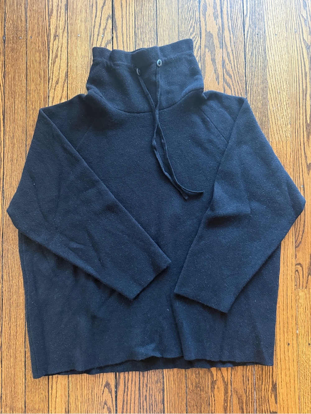 The Row Black Wool Cashmere Drawstring Funnel Neck Sweater XS